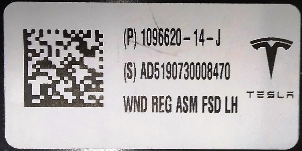 2 Alzacristallo anteriore sinistro Tesla modello 3 1096620-14-J